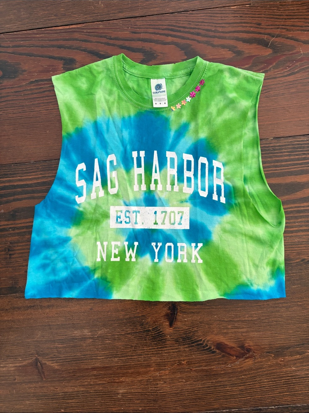 LoveShackFancy Tie-Dye Sag Harbor Crop Tank - Green & Blue